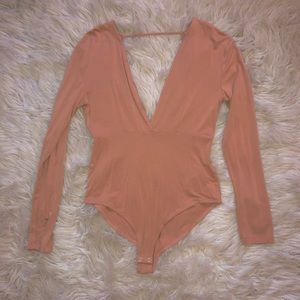 Nude deep-plunge bodysuit